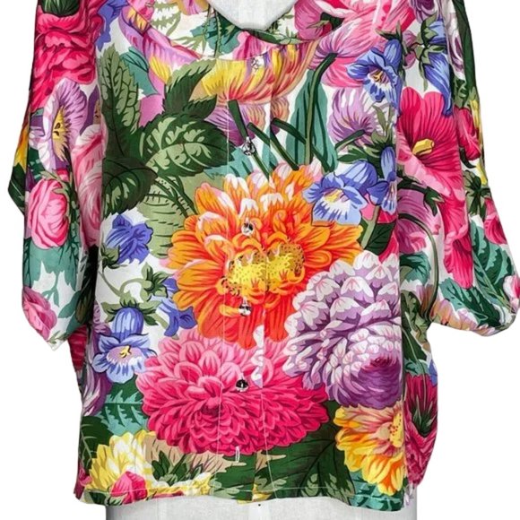 Vintage Anne Pinkerton Glory 100% Silk Rainbow Floral Peter Pan Collar Blouse - Picture 4 of 11